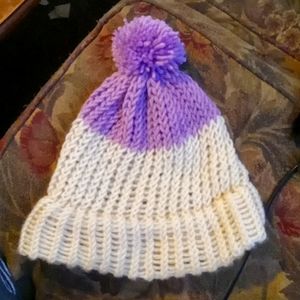 Hand Knitted beanie hats with pom